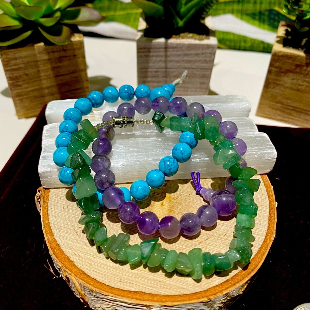 Bundle Of 3 Natural Stone Bracelets 💜💙💚✨